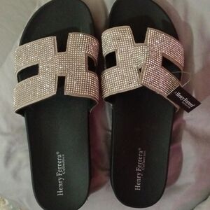 Henry Ferrera Black and Silver Crystal Sandals